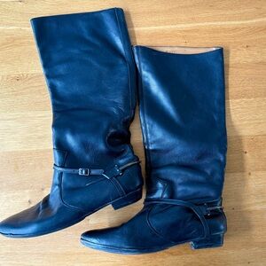 Frye Black Leather Knee-High Riding Boots